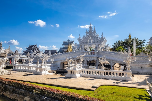 White temple Wat Rong Khun. Famous place in Thailand and popular with foreigners, Chiang Rai, Thailand,