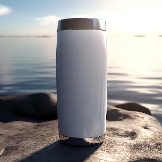 A white thermos bottle mockup