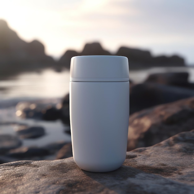 A white thermos bottle mockup