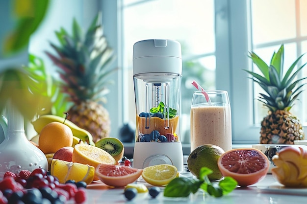 A white thin portable travel blender with sport