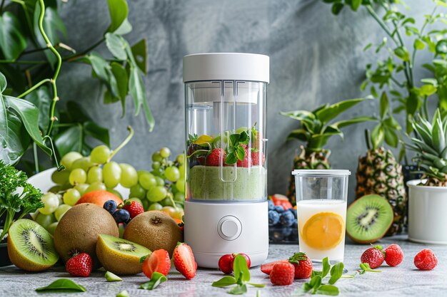 A white thin portable travel blender with sport