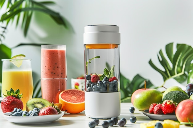 A white thin portable travel blender with sport