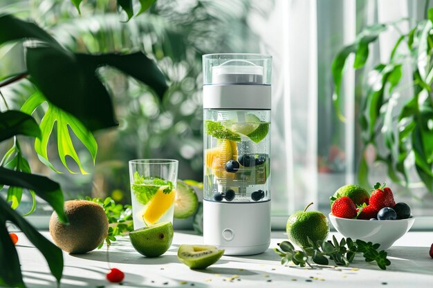 A white thin portable travel blender with sport