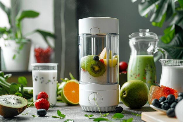 Photo a white thin portable travel blender with sport