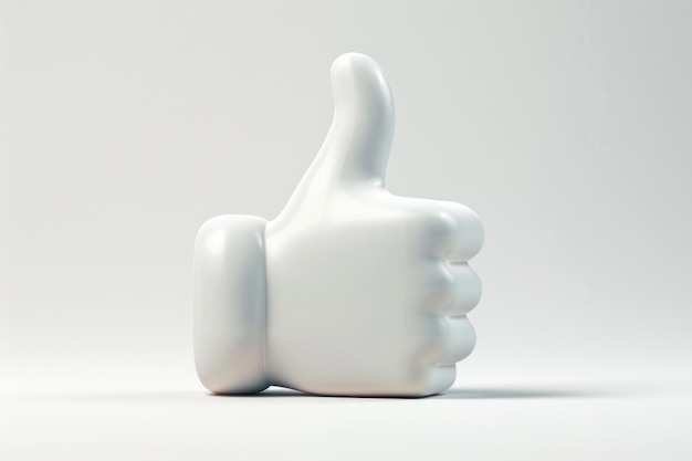 A white thumbs up statue on a clean and simple background