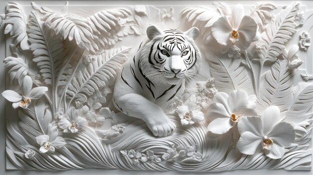 Photo white tiger in a floral paradise