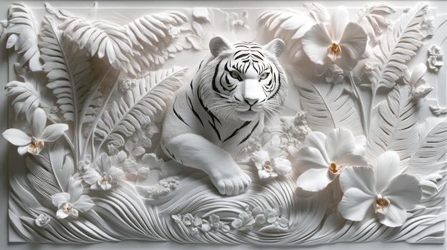 Photo white tiger in a floral paradise