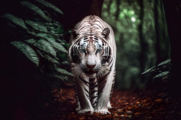 White tiger in the jungle looking for prey Generative AI