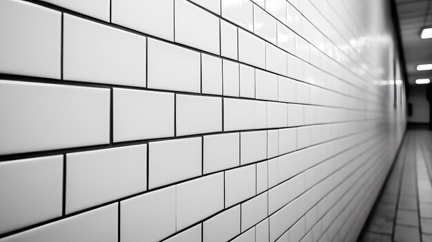 Photo white tile wall with black grout in a corridor