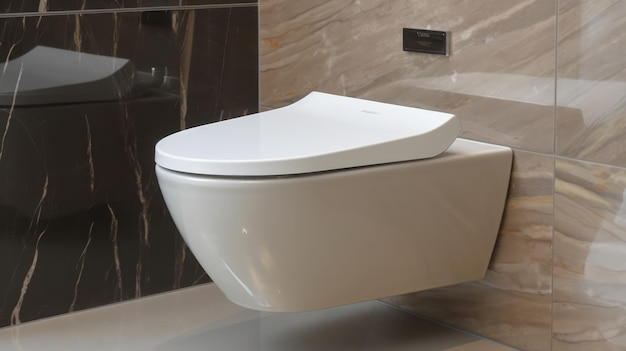 A white toilet with the lid down sits in front of a wall with a bathtub and a shower.