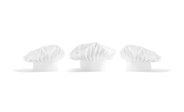 White toque chef hat. Professional fabric headwear. Cotton chief head-cook for bistro or restaurant.