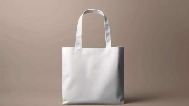 A white tote bag with a silver trim.