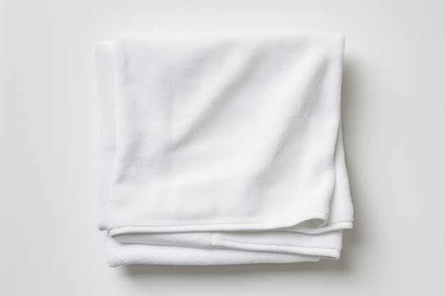 A white towel that is folded and separated from its background by being placed on a white surface