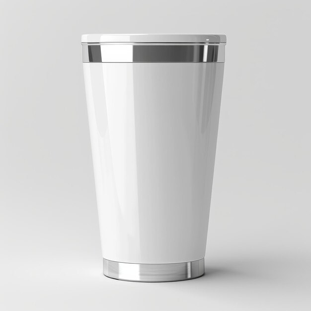 Photo white travel mug with a silver lid and bottom on a white background