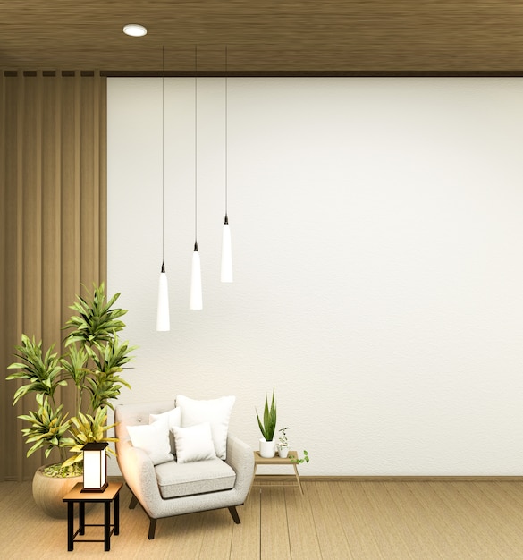 White tropical zen room interior design, mock up room japan style.3D rendering