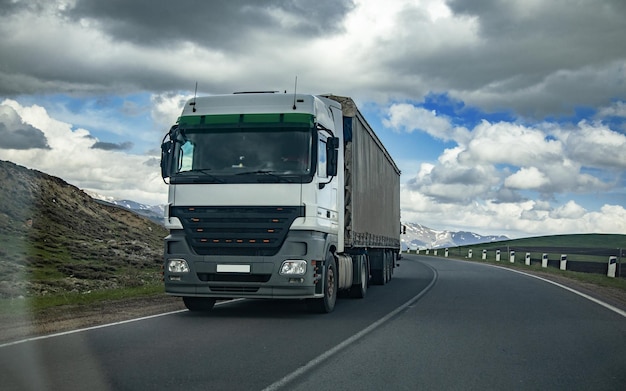 White Truck motion on highway road