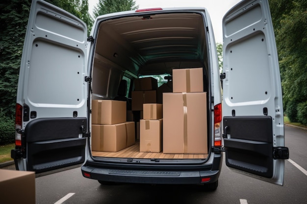 White truck with boxes prepared for moving