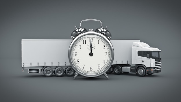 white truck with clock 3D rendering