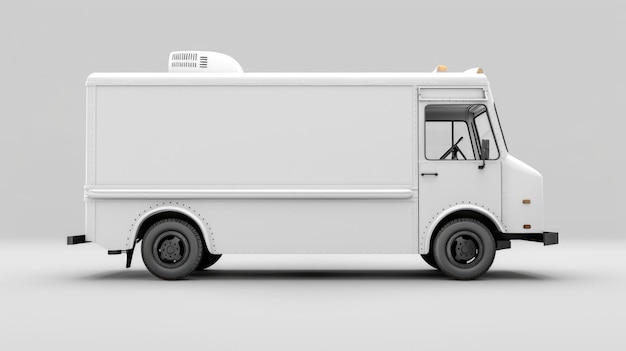 A white truck with a large hood and a white roof