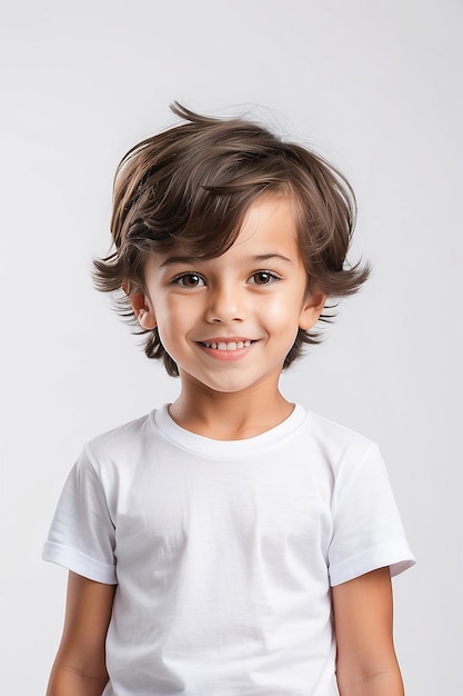 White Tshirt on a cute boy isolated on white background