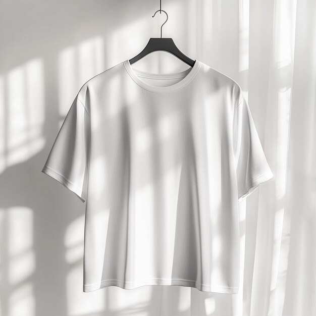 Photo white tshirt on hanger neutral background