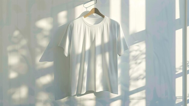 White tshirt hanging on a hanger Empty space for text