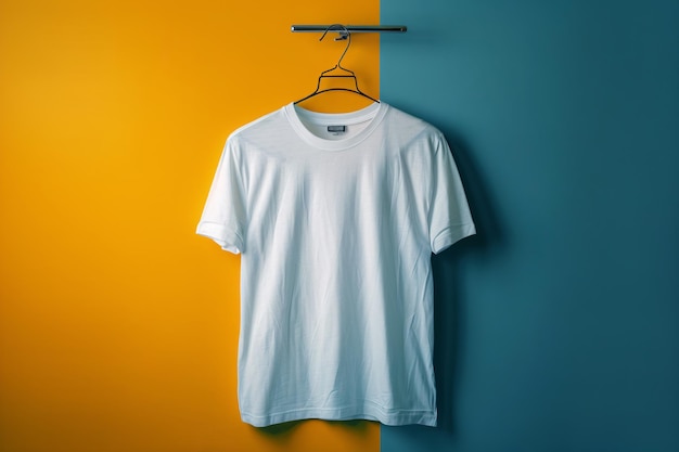 White tshirt hanging on a hanger Empty space for text