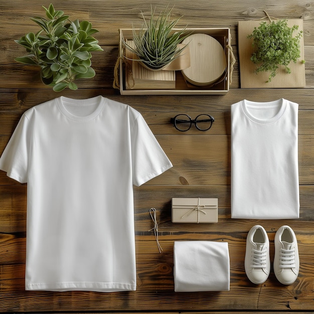 white tshirt is on a wooden background