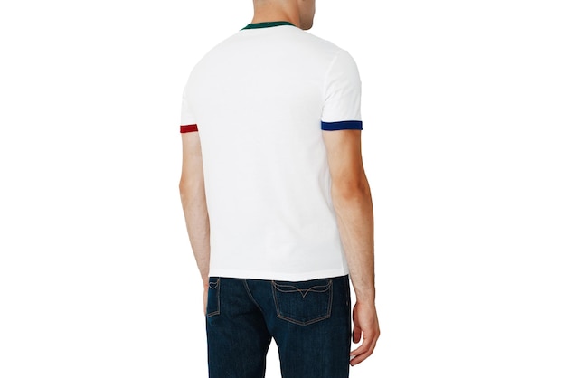 White Tshirt on a man layout isolated on a white background copy space