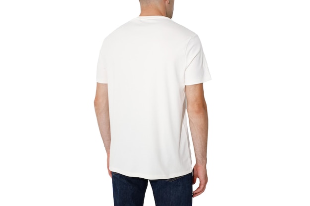 White Tshirt on a man layout isolated on a white background copy space