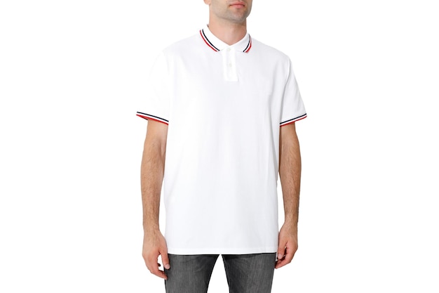 White Tshirt on a man layout isolated on a white background copy space