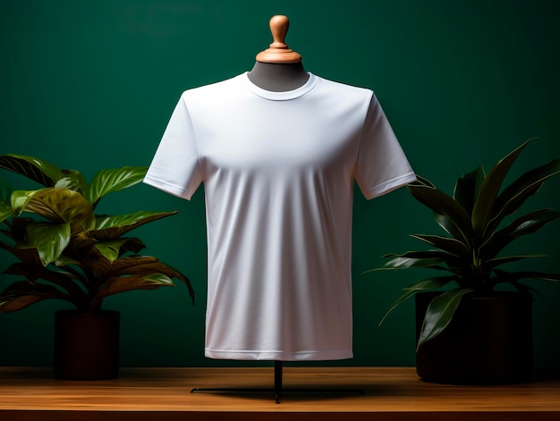 White tshirt on a mannequin on a green background Generative AI