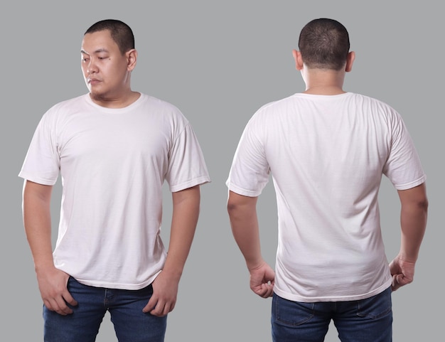 White tshirt mock up template front and back blank male shirt copy space design