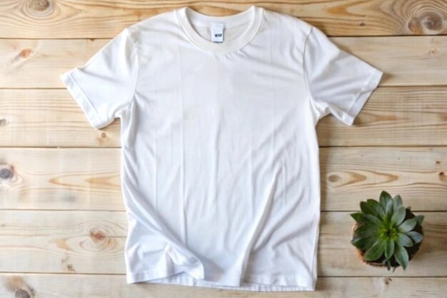 Photo white tshirt mockup for design on wooden background