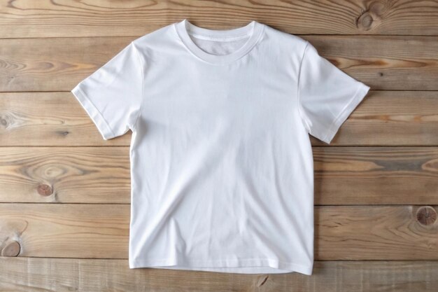 Photo white tshirt mockup for design on wooden background