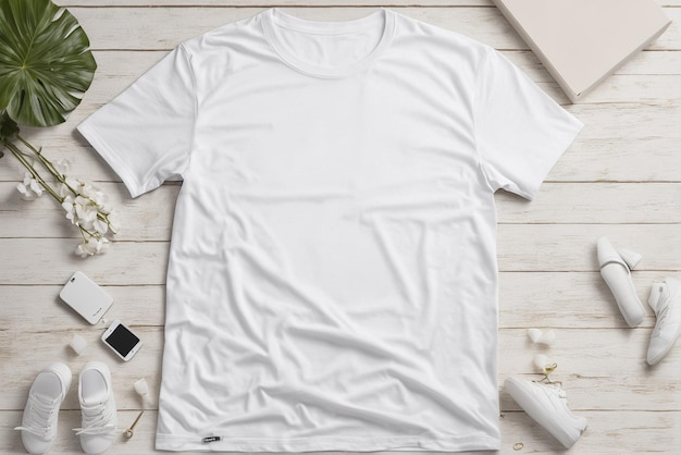 white tshirt mockup with copy space on a simple background