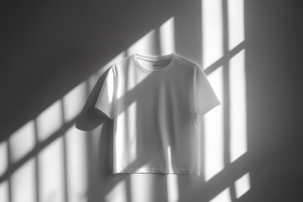 White tshirt mockup with seasonal print soft shadows