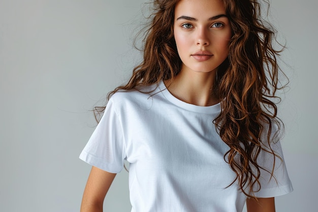 White tshirt mockup on woman model created with Generative AI