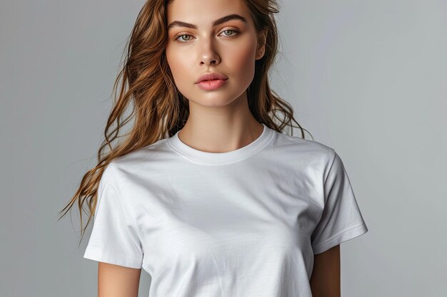 White tshirt mockup on woman model created with Generative AI