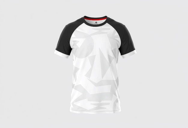 Photo white tshirt with black raglan sleeves and geometric pattern