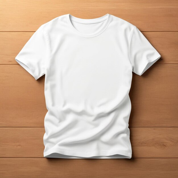 White tshirt with hanger on wood texture background