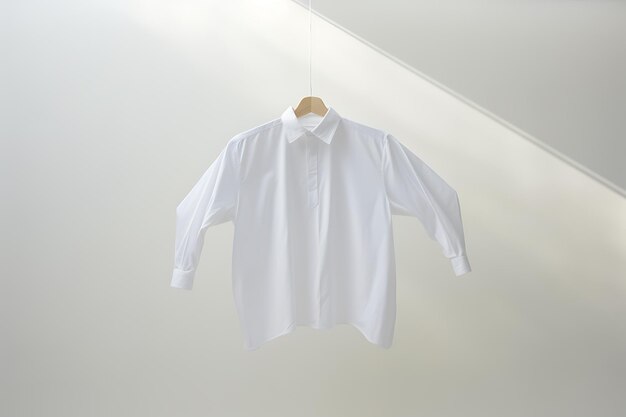 Photo a white tshirt with a white t shirt hanging on a white wall