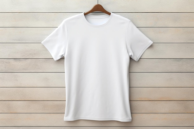 White tshirt on wooden background mockup for design