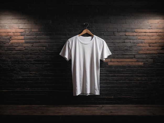 White tshirts shirt mockup concept with plain clothing copy space on dark wall background