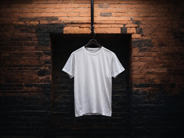 White tshirts shirt mockup concept with plain clothing copy space on dark wall background