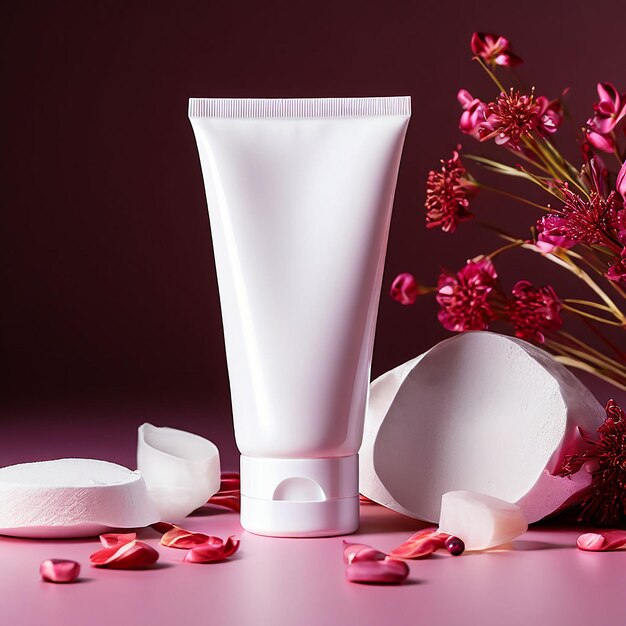 White tube of cosmetic product on a table background skin care