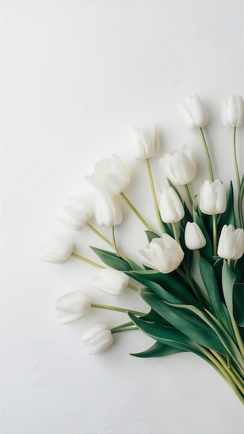 White tulips bouquet on white background