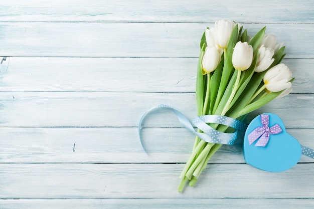 White tulips and gift box