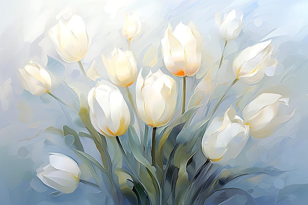 White tulips on a light blurred background generative al