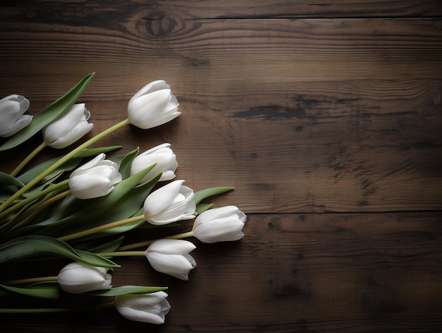 White tulips on a wooden table